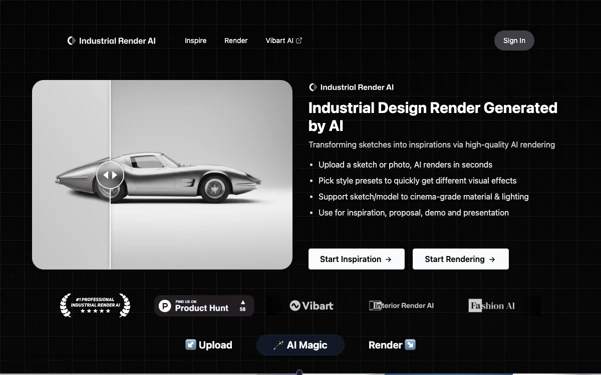 Industrial Render AI homepage screenshot