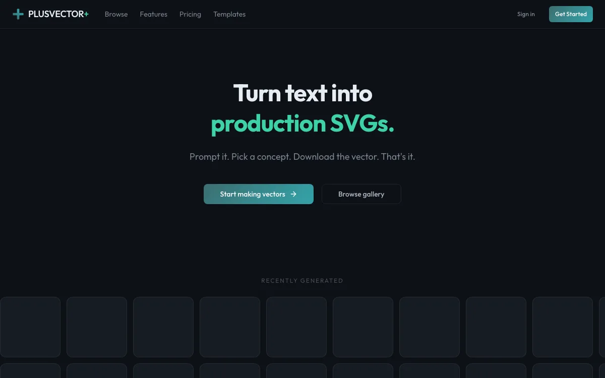 PlusVector homepage screenshot