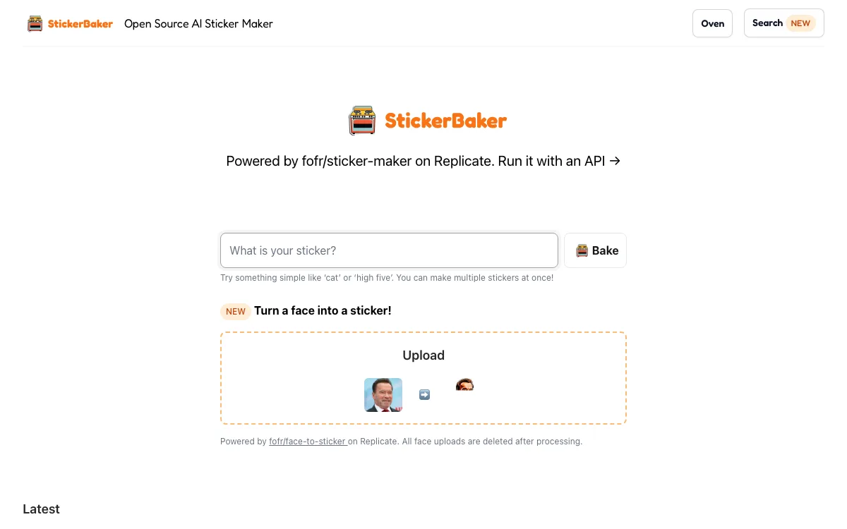 StickerBaker homepage screenshot