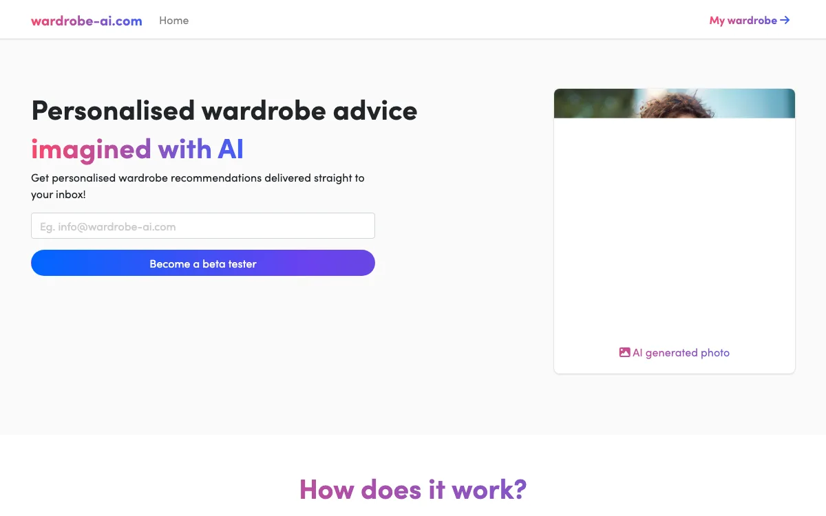 Wardrobe AI homepage screenshot