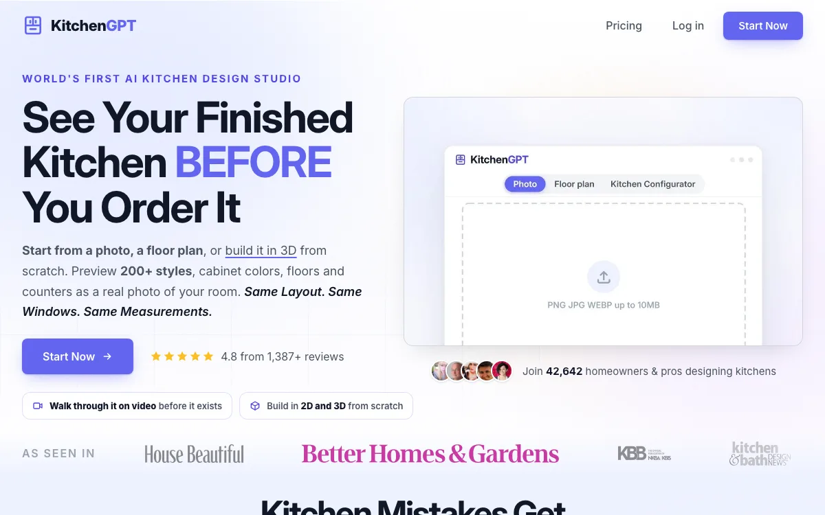 KitchenGPT homepage screenshot