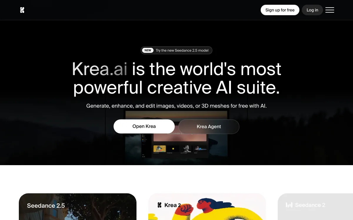 KREA homepage screenshot
