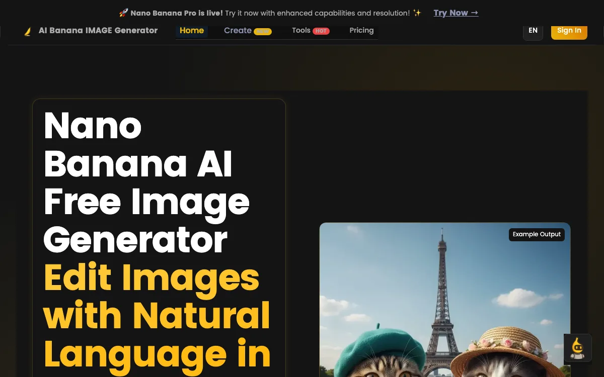 AI Banana homepage screenshot